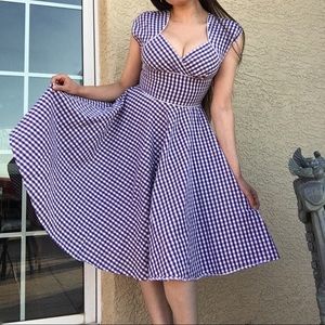 Hell Bunny purple gingham rockabilly midi dress